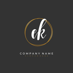 Handwritten initial letter E K EK for identity and logo. Vector logo template with handwriting and signature style.