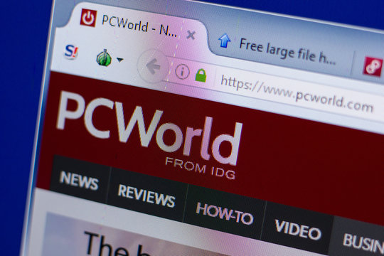 Ryazan, Russia - June 16, 2018: Homepage of PCWorld website on the display of PC, url - PCWorld.com.