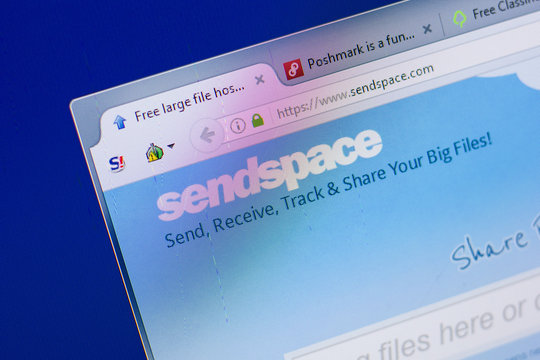 Ryazan, Russia - June 16, 2018: Homepage of SendSpace website on the display of PC, url - SendSpace.com.
