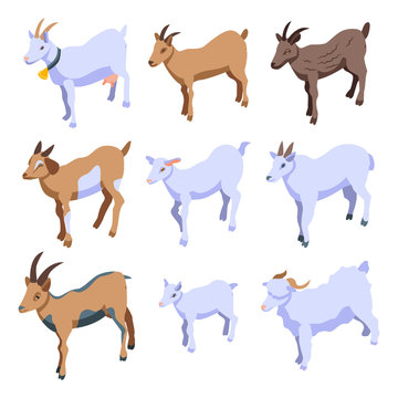 Goat icons set. Isometric set of goat vector icons for web design isolated on white background