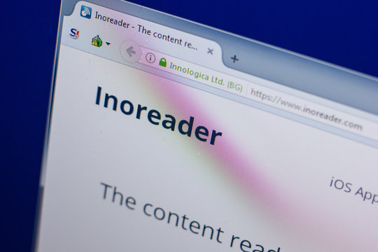 Ryazan, Russia - June 16, 2018: Homepage of Inoreader website on the display of PC, url - Inoreader.com.