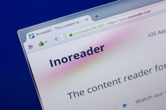 Ryazan, Russia - June 16, 2018: Homepage of Inoreader website on the display of PC, url - Inoreader.com.