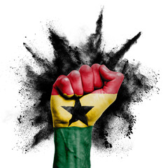 Ghana raised fist with powder explosion, power, protest concept
