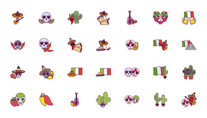 Fototapeta na wymiar Isolated colorful mexican icon set vector design