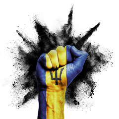 Barbados raised fist with powder explosion, power, protest concept