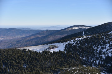 Obraz premium Winter panorama of Karkonosze Mountains, Poland.