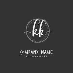 Handwritten initial letter K KK for identity and logo. Vector logo template with handwriting and signature style.