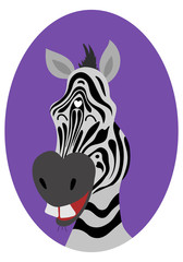 Cute zebra head cartoon. Smile. Happy. Vector illustration.