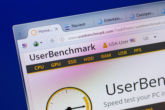 Ryazan, Russia - June 16, 2018: Homepage of UserBenchmark website on the display of PC, url - UserBenchmark.com.