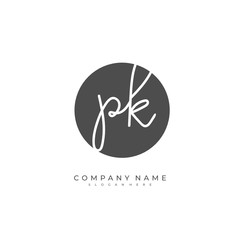 Handwritten initial letter P K PK for identity and logo. Vector logo template with handwriting and signature style.