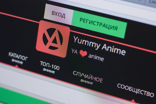 Ryazan, Russia - June 16, 2018: Homepage of YummyAnime website on the display of PC, url - YummyAnime.com.
