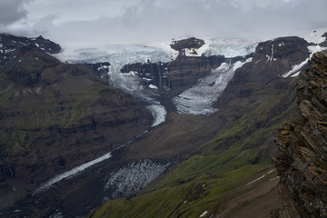 View to a melting glacier tongue of Vatnaj&ouml;kull, the biggest glacier in Europe. Located in southeast Iceland. Very touristic place. 