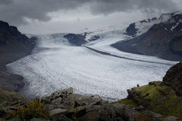 View to a glacier tongue formed by melting of Vatnajökull, the biggest glacier in Europe. Located in southeast Iceland.