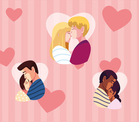 Woman and man couple hugging vector design