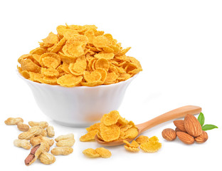 tasty cornflakes in bowl  isolated on white