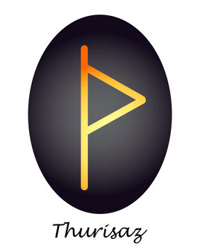  Rune thurisaz orange on a gray background. vector. flat illustration