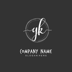 Handwritten initial letter G K GK for identity and logo. Vector logo template with handwriting and signature style.