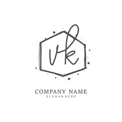 Handwritten initial letter V K VK for identity and logo. Vector logo template with handwriting and signature style.