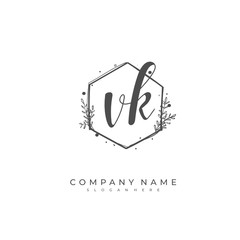 Handwritten initial letter V K VK for identity and logo. Vector logo template with handwriting and signature style.