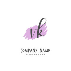 Handwritten initial letter V K VK for identity and logo. Vector logo template with handwriting and signature style.