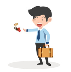 Businessman cartoon holds briefcase and coffee