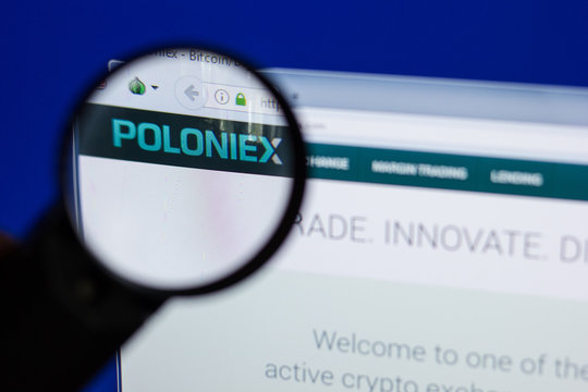 Ryazan, Russia - June 17, 2018: Homepage of Poloniex website on the display of PC, url - Poloniex.com.
