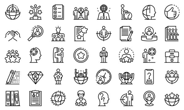 Headhunter icons set. Outline set of headhunter vector icons for web design isolated on white background