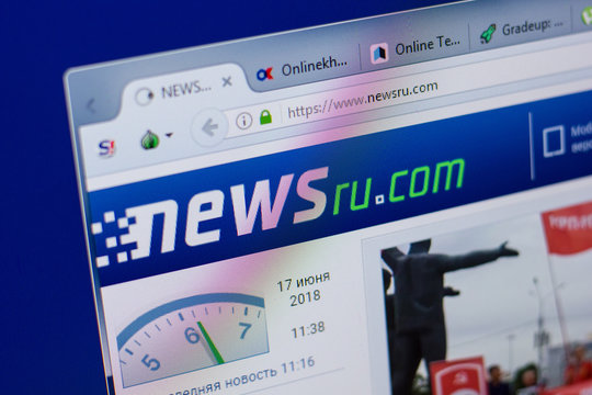 Ryazan, Russia - June 17, 2018: Homepage of Newsru website on the display of PC, url - Newsru.com.