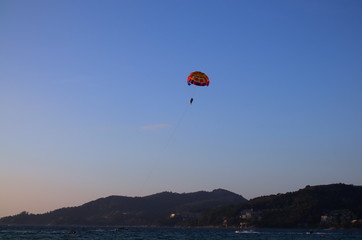 Parasailing at Patong Phuket Thailand at Sunset beautiful colours