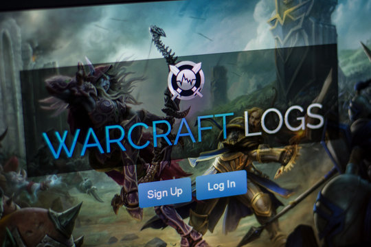 Ryazan, Russia - June 17, 2018: Homepage of WarcraftLogs website on the display of PC, url - WarcraftLogs.com.