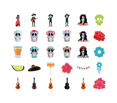 Mexican day of the dead set vector design