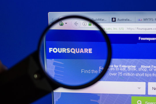 Ryazan, Russia - June 17, 2018: Homepage of FourSquare website on the display of PC, url - FourSquare.com.