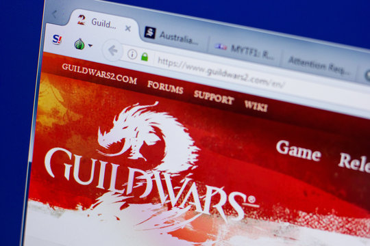 Ryazan, Russia - June 17, 2018: Homepage of GuildWars2 website on the display of PC, url - GuildWars2.com.