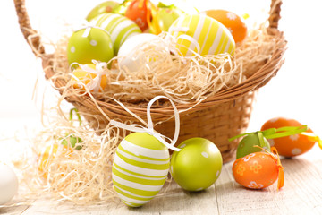 Fototapeta na wymiar decorated easter egg and basket- easter day