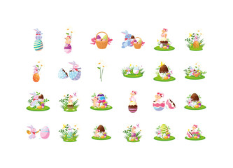 Happy easter icon set vector design