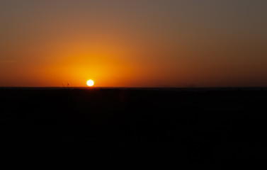 Sun during sunset. Orange sun over the horizon.