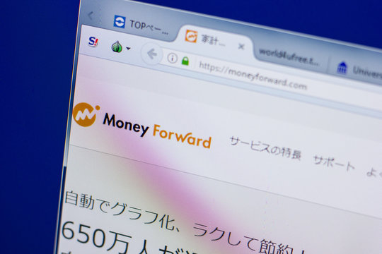 Ryazan, Russia - June 17, 2018: Homepage of MoneyForward website on the display of PC, url - MoneyForward.com.