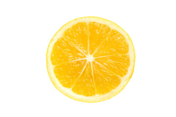 yellow fresh lemon fruit slice isolated on the white background