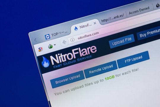 Ryazan, Russia - June 17, 2018: Homepage of NitroFlare website on the display of PC, url - NitroFlare.com.