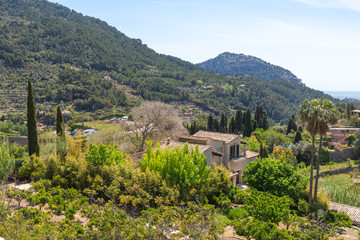 Fototapeta na wymiar alldemossa, rural town in an idyllic valley in the midst of the Tramuntana mountains of west Mallorca. Baelaric islands, Spain