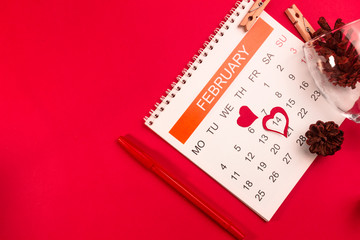 Calendar with a heart on February 14,Concept of Valentine's day, holiday