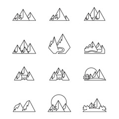 Mountains line icon set. Vector.