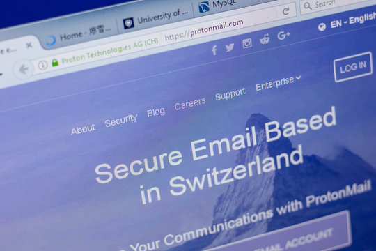 Ryazan, Russia - June 17, 2018: Homepage of ProtonMail website on the display of PC, url - ProtonMail.com.
