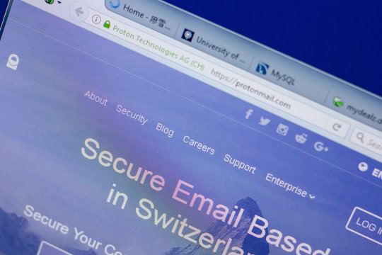 Ryazan, Russia - June 17, 2018: Homepage of ProtonMail website on the display of PC, url - ProtonMail.com.