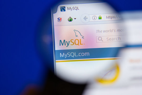 Ryazan, Russia - June 17, 2018: Homepage of Mysql website on the display of PC, url - Mysql.com.