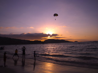 Parasailing at Patong Phuket Thailand at Sunset beautiful colours