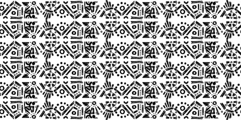 Ikat pattern etnic indian ornamental black and white illustration. Navajo motif texture ornate  design for surface print. Black and white background