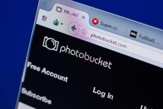 Ryazan, Russia - June 17, 2018: Homepage of PhotoBucket website on the display of PC, url - PhotoBucket.com.