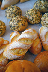 Assortment of fresh artisan bread in a basket