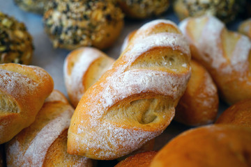 Assortment of fresh artisan bread in a basket